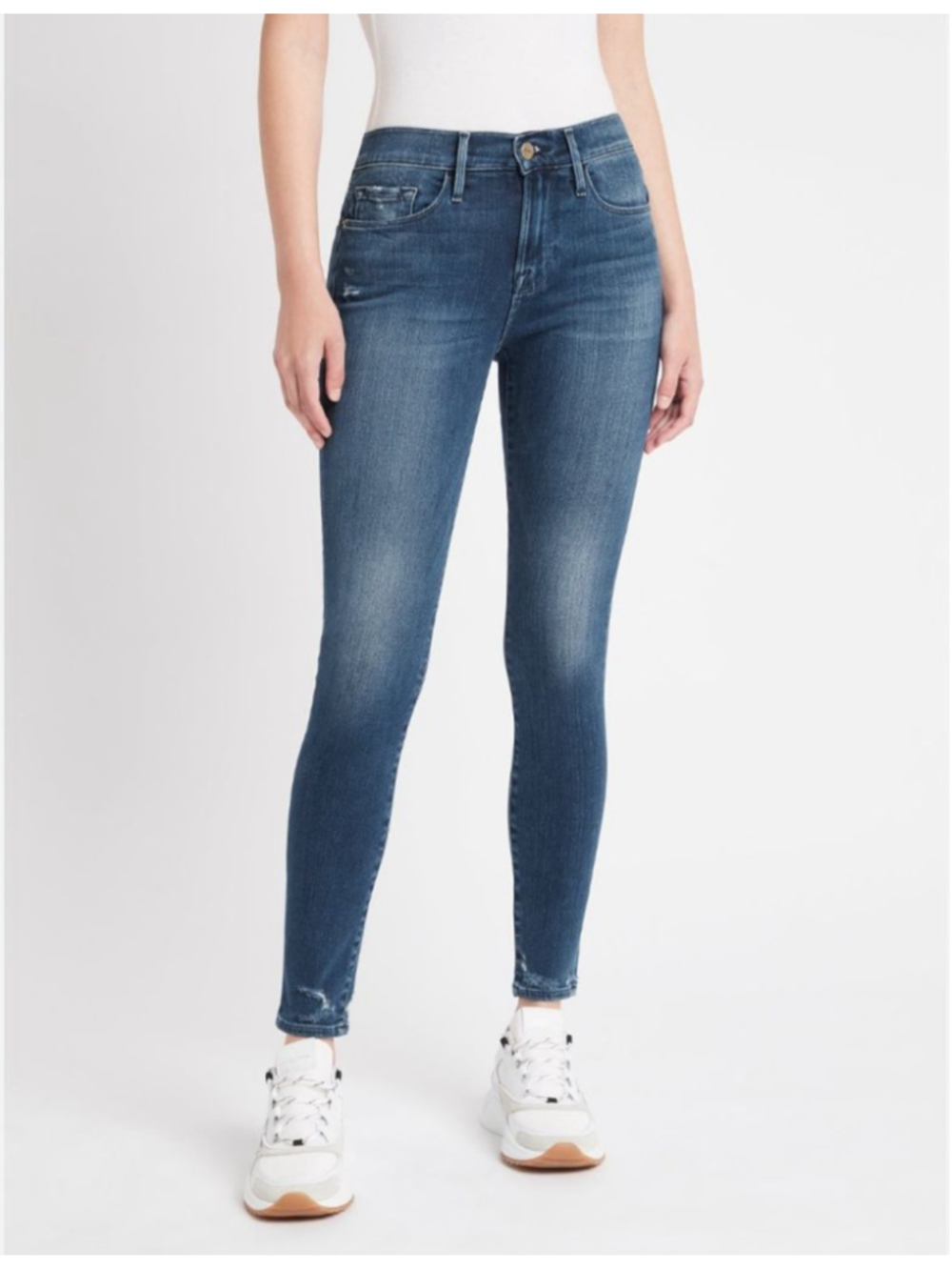 FRAME Blue Le Skinny de Jeanne Distressed Skinny Jeans in Edgewater Chew #70 25